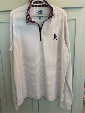 Chalktalk Sports, Men's White Striped Quarter-Zip Polo